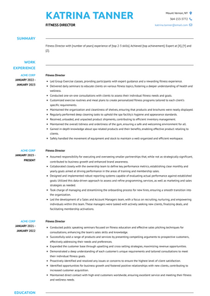 Fitness Director Resume Sample and Template