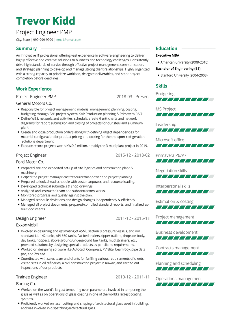 Project Engineer CV Example and Template