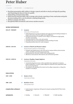 Lecturer Resume Sample and Template