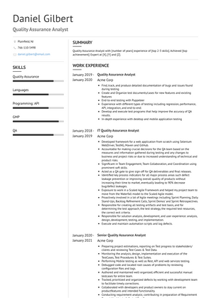 Quality Assurance Analyst Resume Sample and Template