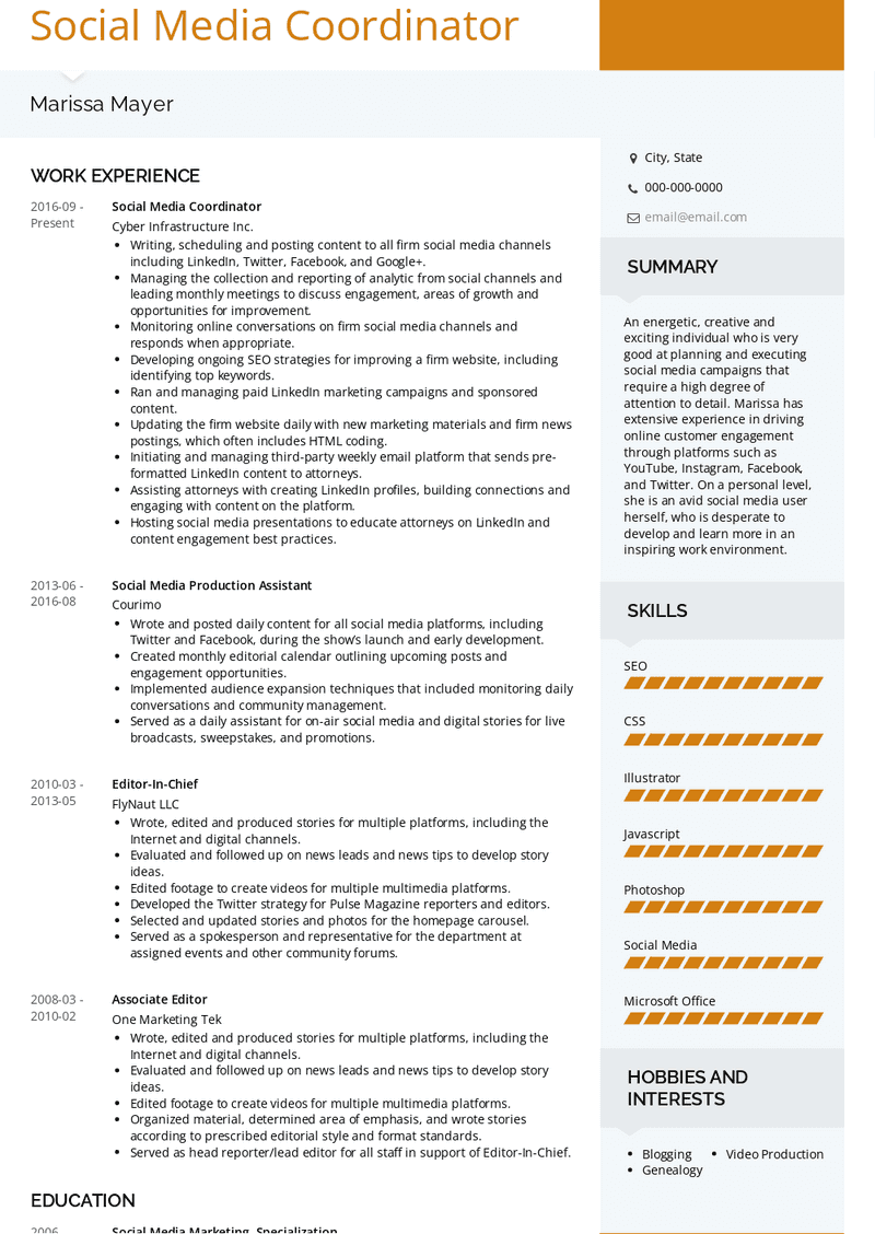 Social Media Coordinator Resume Sample and Template