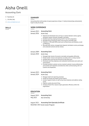 Accounting Clerk Resume Sample and Template