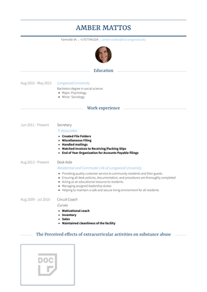 Desk Aide Resume Sample and Template