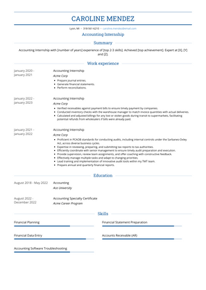 Accounting Internship Resume Sample and Template