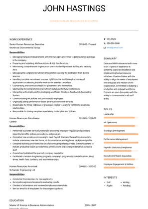 Senior Human Resources Executive Resume Sample and Template