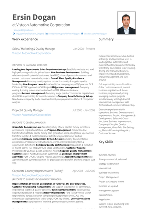 Sales / Marketing & Quality Manager Resume Sample and Template