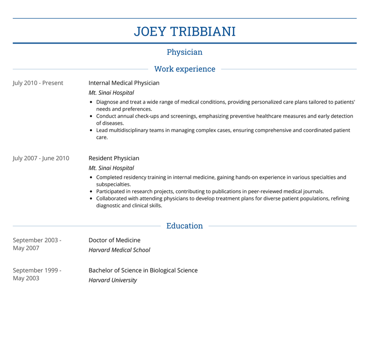 Single Page Medical Resume Template - Monte