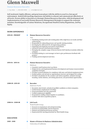 Human Resources Executive Resume Sample and Template