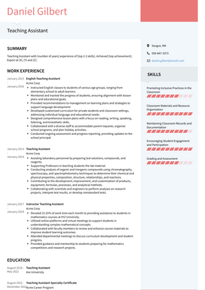 Teaching Assistant Resume Sample and Template