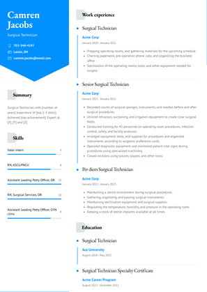 Surgical Technician Resume Sample and Template