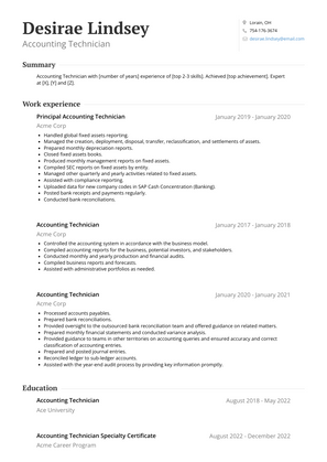 Accounting Technician Resume Sample and Template