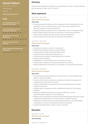 Administrative Manager Resume Sample and Template