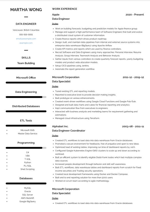 canada resume example