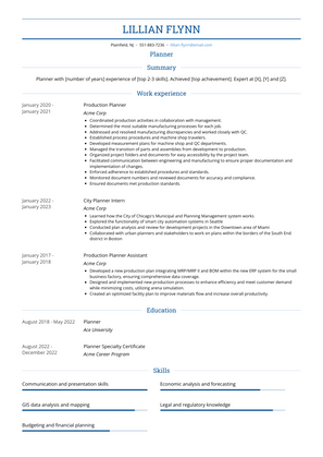Planner Resume Sample and Template