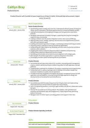 Product Director Resume Sample and Template