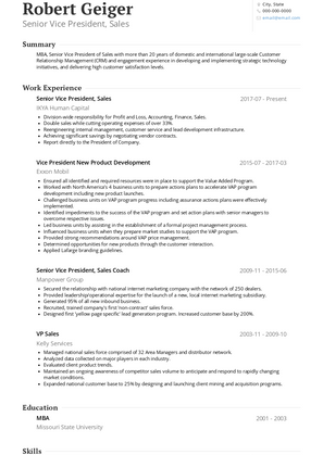 Senior Vice President, Sales Resume Sample and Template