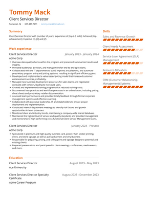 Client Services Director Resume Sample and Template