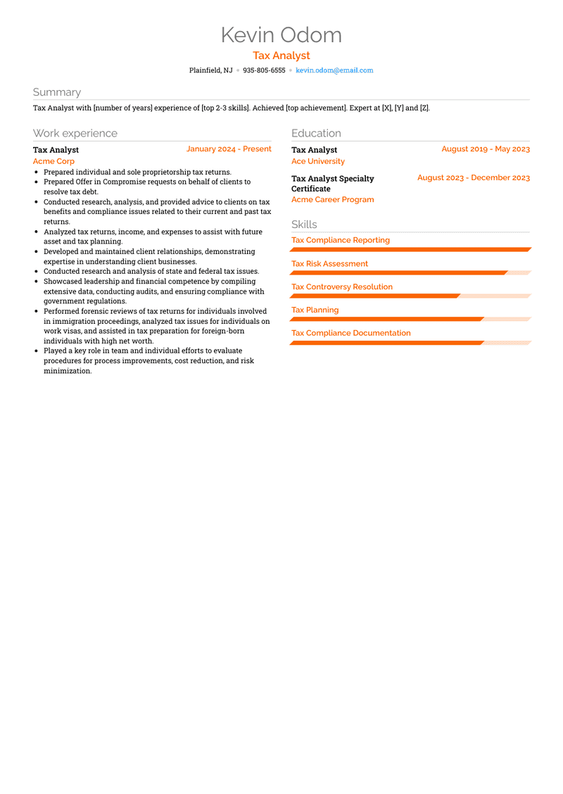 Tax Analyst Resume Sample and Template