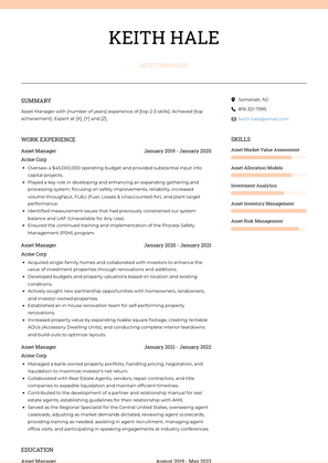 Asset Manager Resume Sample and Template