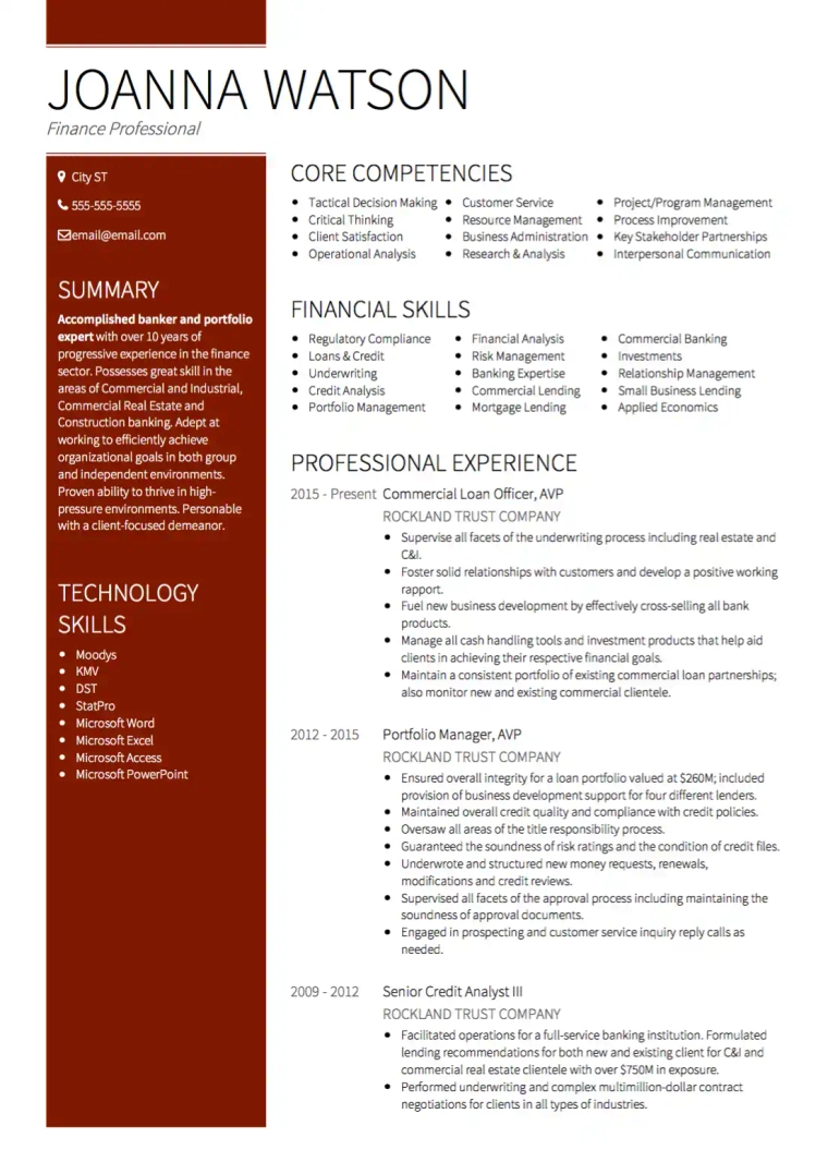 Resume Technical Skills: Banking resume example