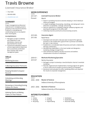 Licensed Insurance Broker Resume Sample and Template