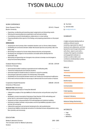 Senior Research Fellows Resume Sample and Template