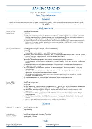 Lead Program Manager Resume Sample and Template