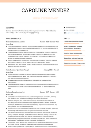 Business Operations Analyst Resume Sample and Template