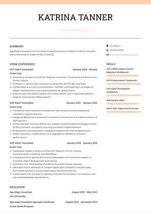 Sap Abap Consultant Resume Sample and Template