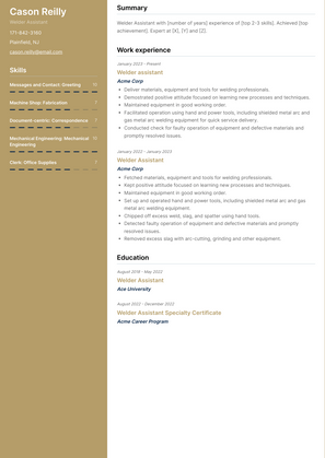 Welder Assistant Resume Sample and Template