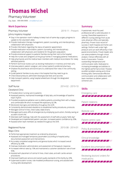 Pharmacy Volunteer Resume Sample and Template