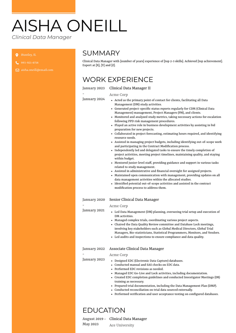 Clinical Data Manager Resume Sample and Template