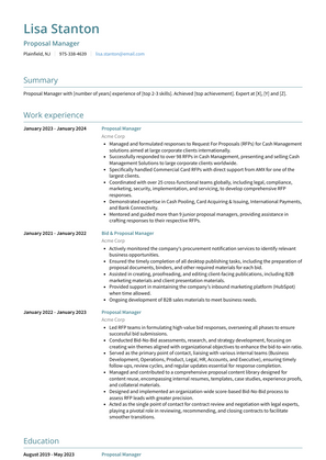 Proposal Manager Resume Sample and Template