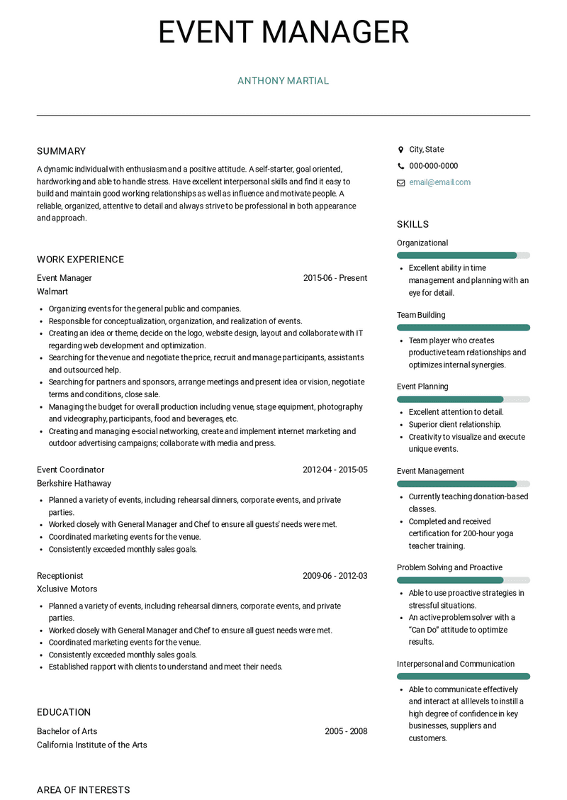 Event Manager Resume Sample and Template