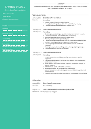 Direct Sales Representative Resume Sample and Template