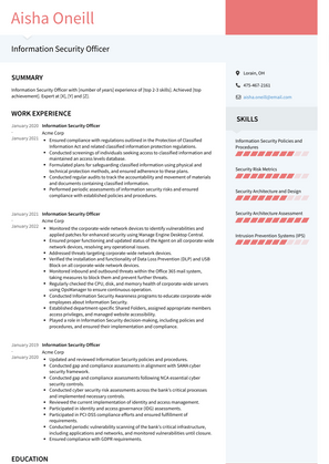 Information Security Officer Resume Sample and Template