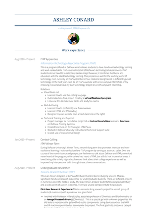 Itap Apprentice Resume Sample and Template