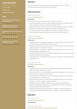 Licensed Practical Nurse Resume Sample and Template