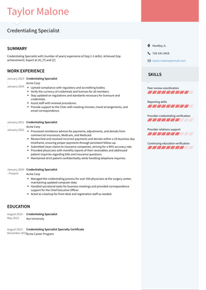 Credentialing Specialist Resume Sample and Template