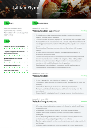 Valet Resume Sample and Template