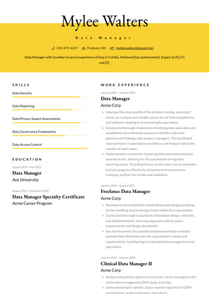 Data Manager Resume Sample and Template