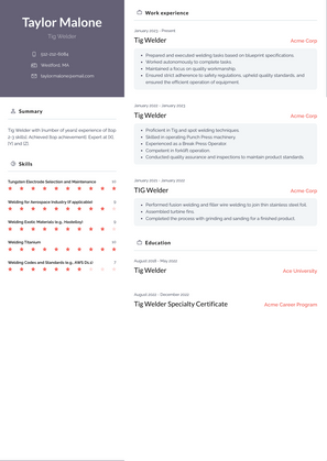 Tig Welder Resume Sample and Template