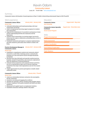 Community Liaison Resume Sample and Template