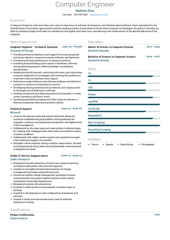 sample resume for computer engineer fresh graduate