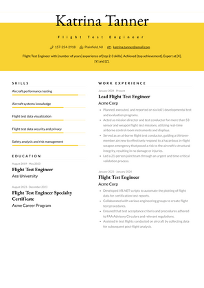 Flight Test Engineer Resume Sample and Template