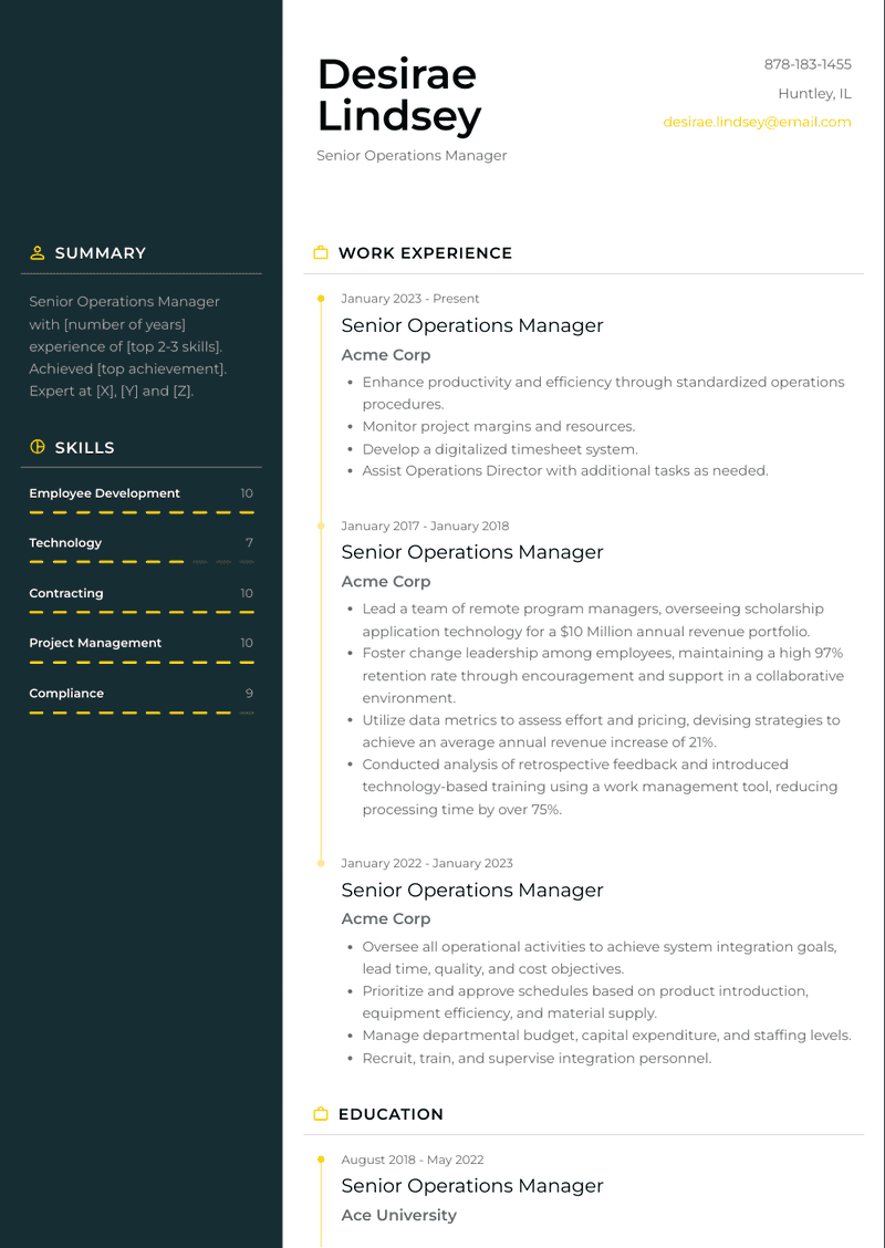 Senior Operations Manager Resume Sample and Template