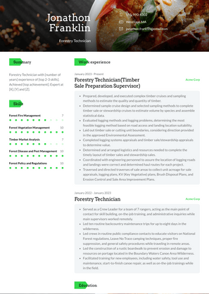 Forestry Technician Resume Sample and Template