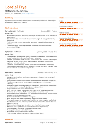 Optometric Technician Resume Sample and Template