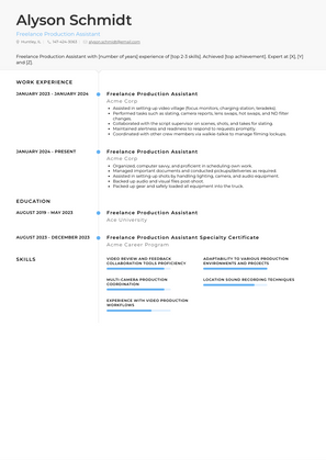 Freelance Production Assistant Resume Sample and Template