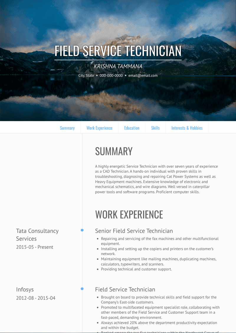 Field Service Technician Resume Sample and Template